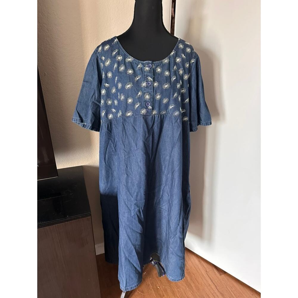 National Denim Babydoll Dress | Embroidered Cottagecore vintage inspired Size XL